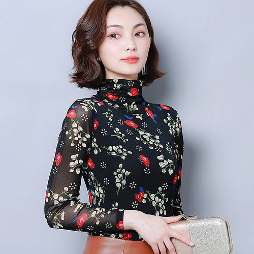 Женская элегантная приталенная рубашка с цветочным принтом осень 2019 |