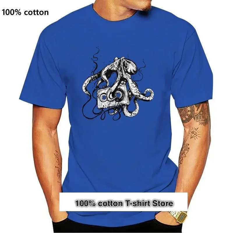 

Camiseta con estampado de pulpo para hombre, camisa con cinta de cassette, música, boombox, Banksy, escuela vieja, 80