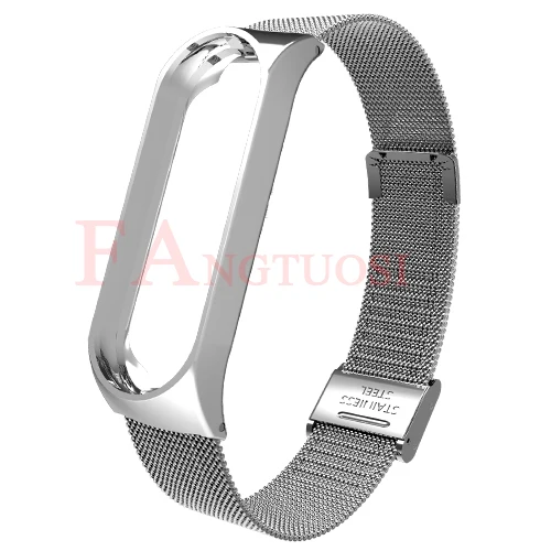 silver FANGTUOSI mi band 3 4 металлический ремешок для Xiaomi mi Band 3 4 смарт-браслет ремешок из нержавеющей стали mi Band 4 3 ремешок на запястье - Color: silver