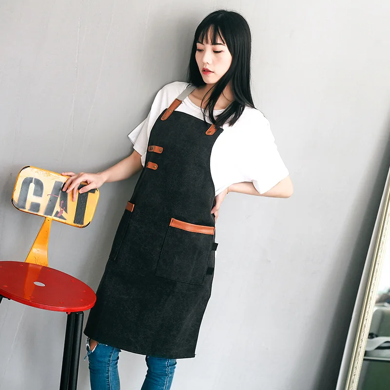 

2021 New Canvas Apron Antifouling Unisex Apron for Chef Cooking Pinafore Work Painter Tablier Leather Haircut Barber Bib