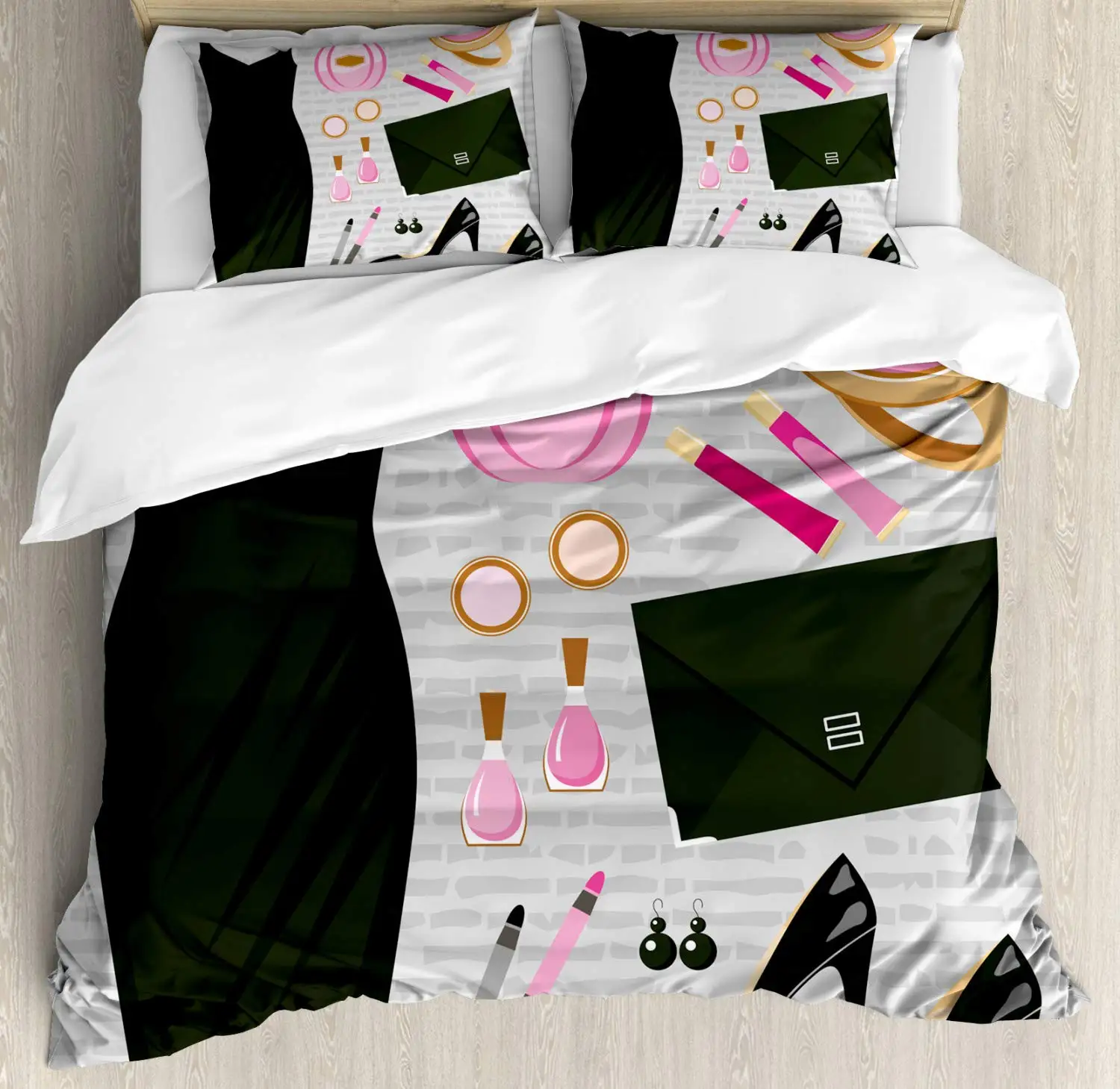 

Комплект пододеяльника на каблуках и платьев, черное Смарт коктейльное платье, парфюмерный клатч для макияжа, декоративный Комплект постел...