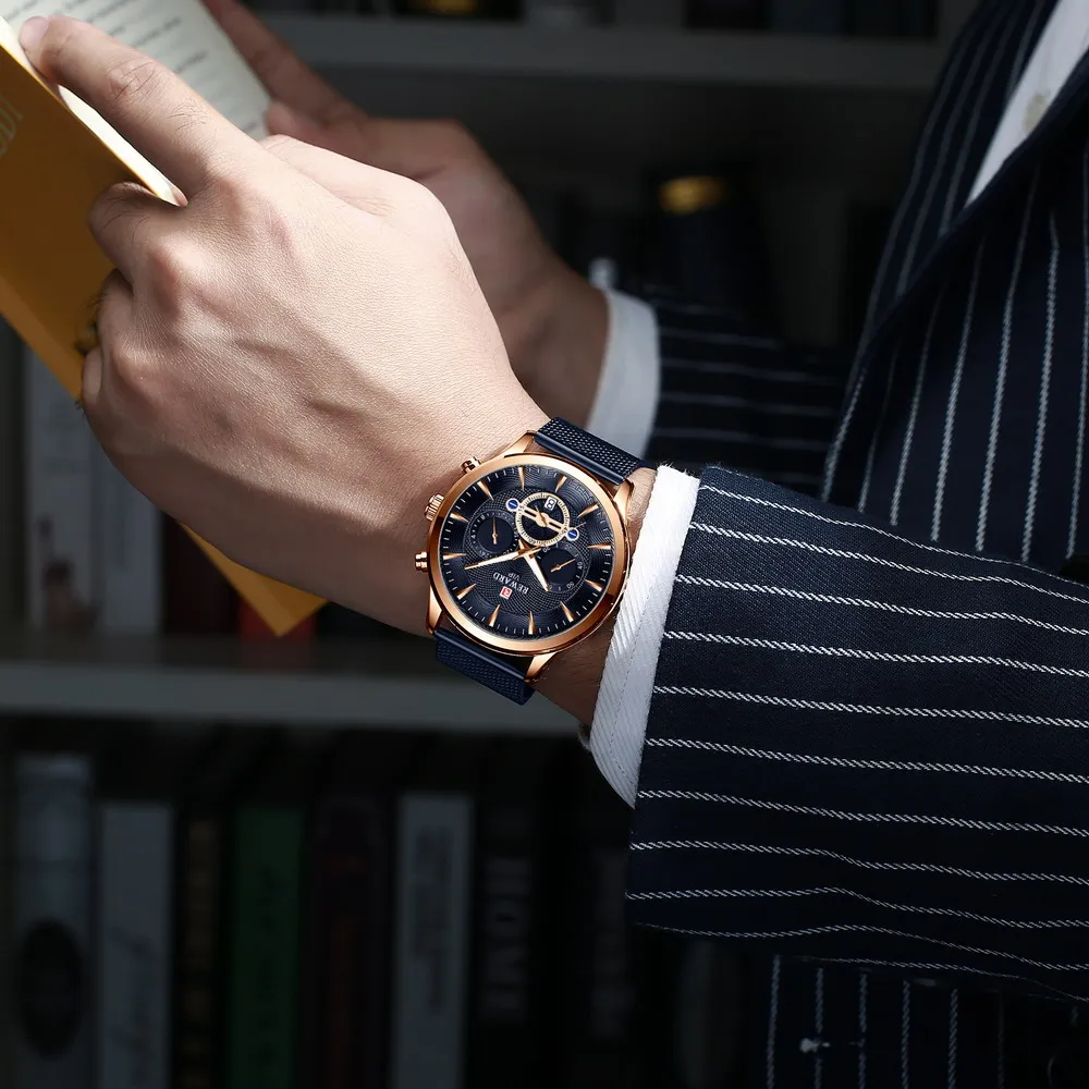 REWARD мужские часы с сетчатым ремешком Модные Кварцевые Светящиеся Роскошные