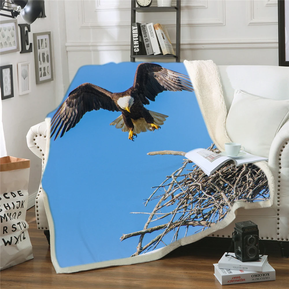 

Eagle Sherpa Blanket Watercolor Soft Plush Throw Blanket for Bed Black White Bird Bedding Bird Thin Quilt