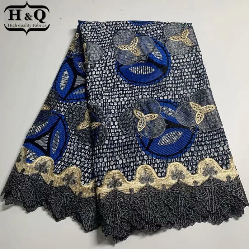 

H&Q latest african batik lace wax fabric 100% cotton embroidery 6 yards/piece nigerian guipure laces water soluble fabrics H1154