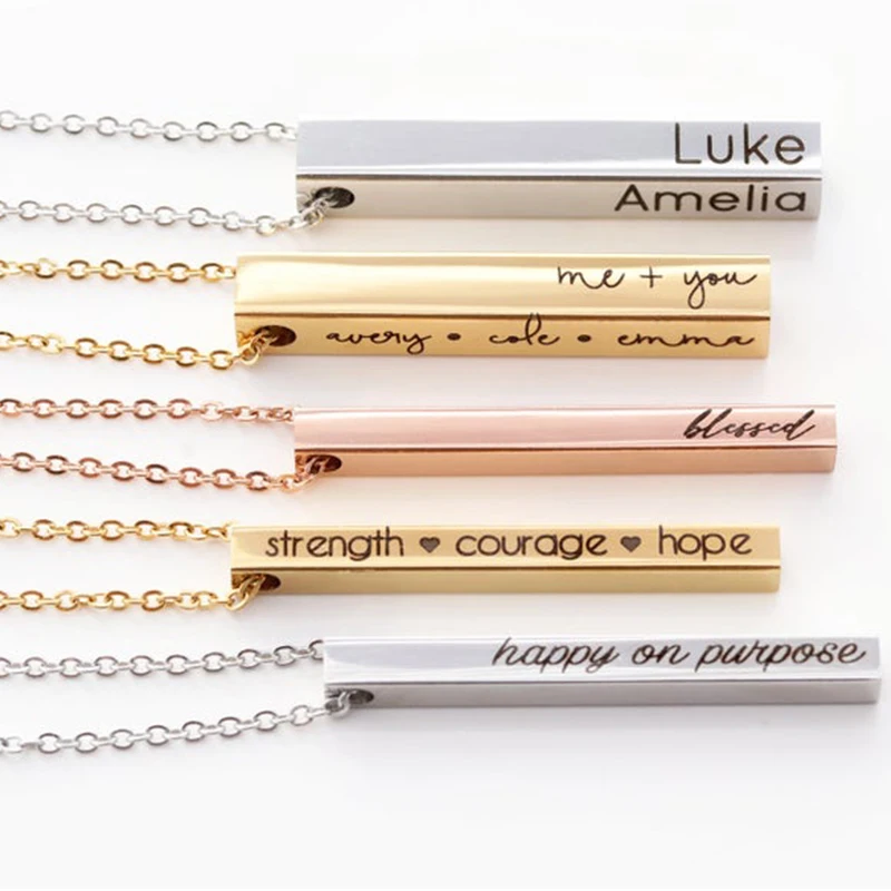 Заказное ожерелье четыре стороны гравировка персонализированный квадратный 3D