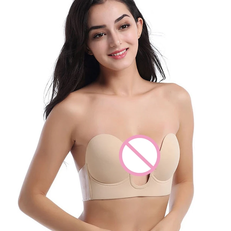 

Women Invisible Strapless Silicone Sticky Bra Push Up Adhesive Breast Pad Reusable Backless Deep U-Shaped Underwear