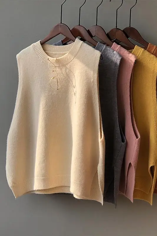 Женский жилет с круглым вырезом Однотонный свитер ma3 jia3 | Женская одежда