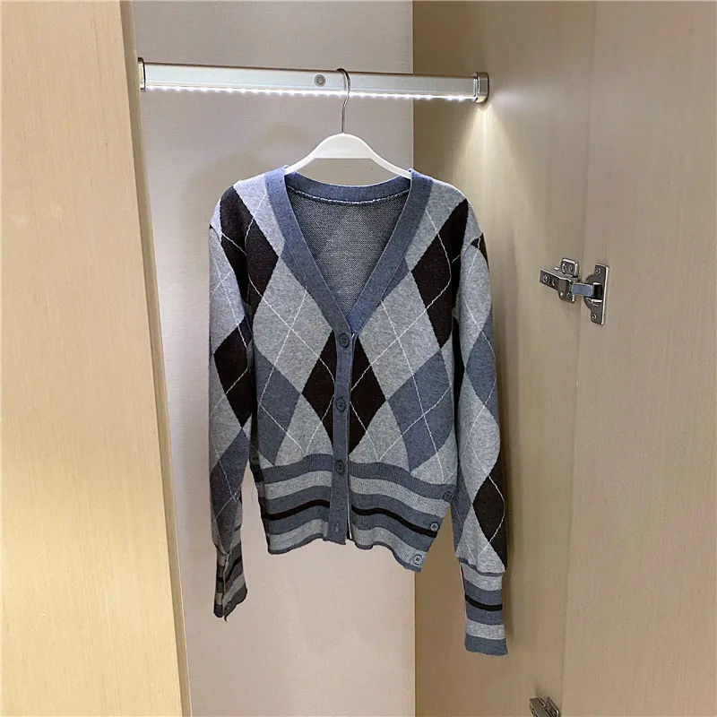 

Blue cardigan coat autumn 2020 new loose fit and gentle wind Knitted Top