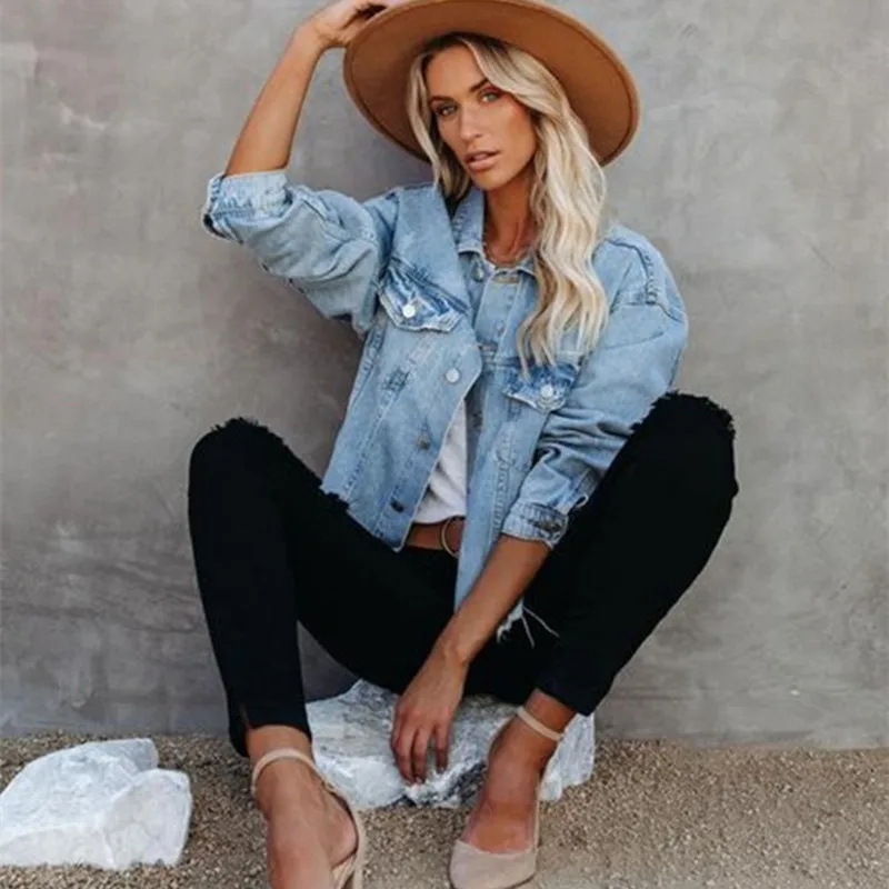 

Personalized Women Clothing Denim Jacket Fashion Hem Tassel Casual Baggy Female Cowboy Coat High Quality Streetwear