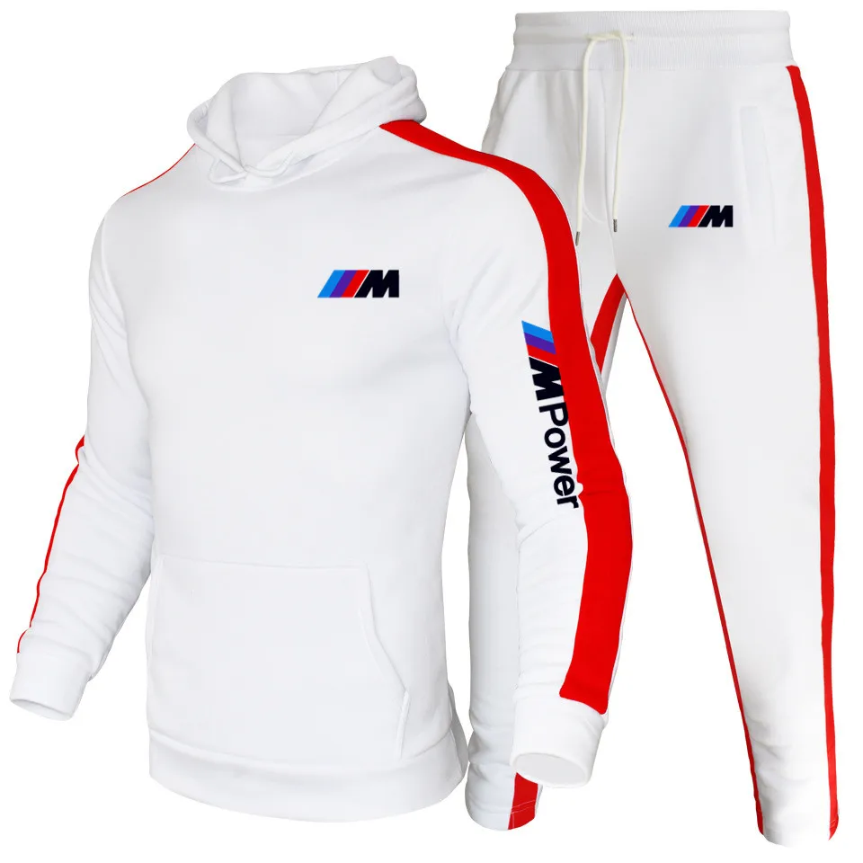 

New striped sportswear Men Sets Casual Fashion BMW Hoodies Pant Hoody Sweatshirts + Sweatpants Tracksuit Autumn Winter Jogging S