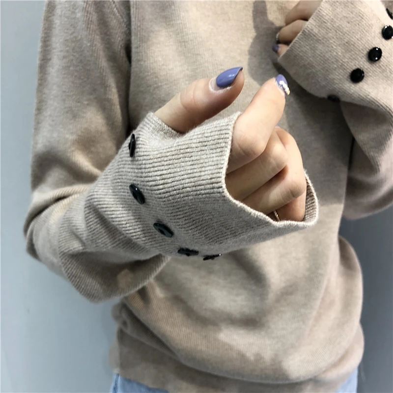 Повседневный осенне-зимний женский толстый свитер пуловеры длинный рукав кнопка