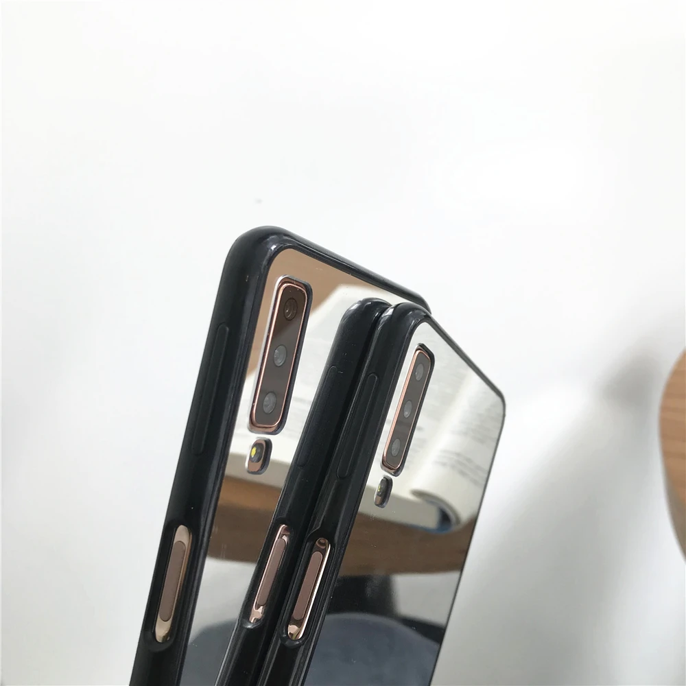 Black Bumper Mirror Plating Case For Samsung Galaxy A7 2018 Cover Silicone TPU Soft for J3 J5 J7 2016 J2 J4 J6 Prime |