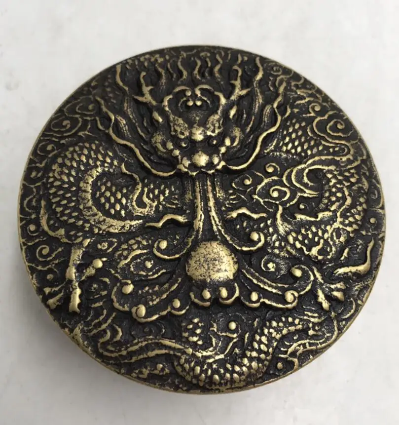 

China brass archaize dragon phoenix ink box crafts statue