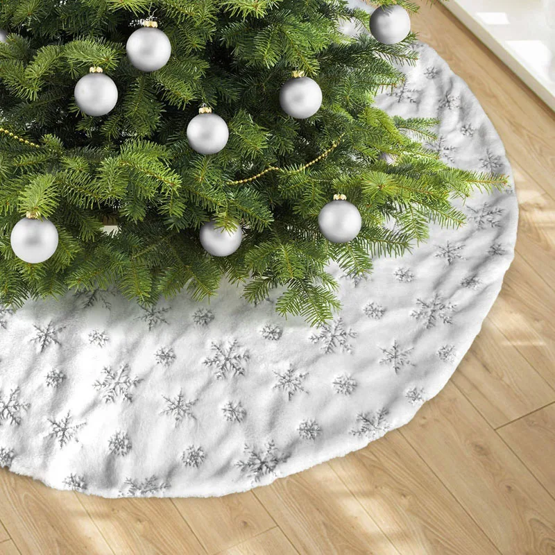 Falda de &aacute;rbol de lentejuelas de felpa para el hogar, protector para base de &aacute;rbol de Navidad de 90-122cm de di&aacute;metro, lentejuelas blancas, decoraciones para &aacute;rboles de Navidad, suministros en 3 colores-2