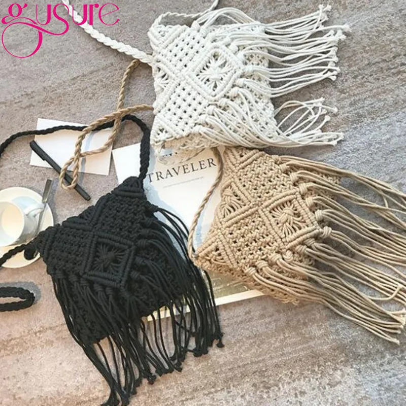 Повседневные плетеные крючком сумки Gusure ручной работы с бахромой для женщин