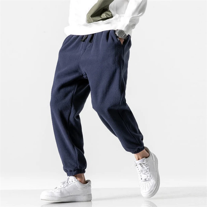 Fashion Men Harem Pants 2021 Spring Warm Fleece Trousers Japanese Style Outdoor Jogger Sport Male Loose Pants Pantaloni Da Uomo blue harem pants