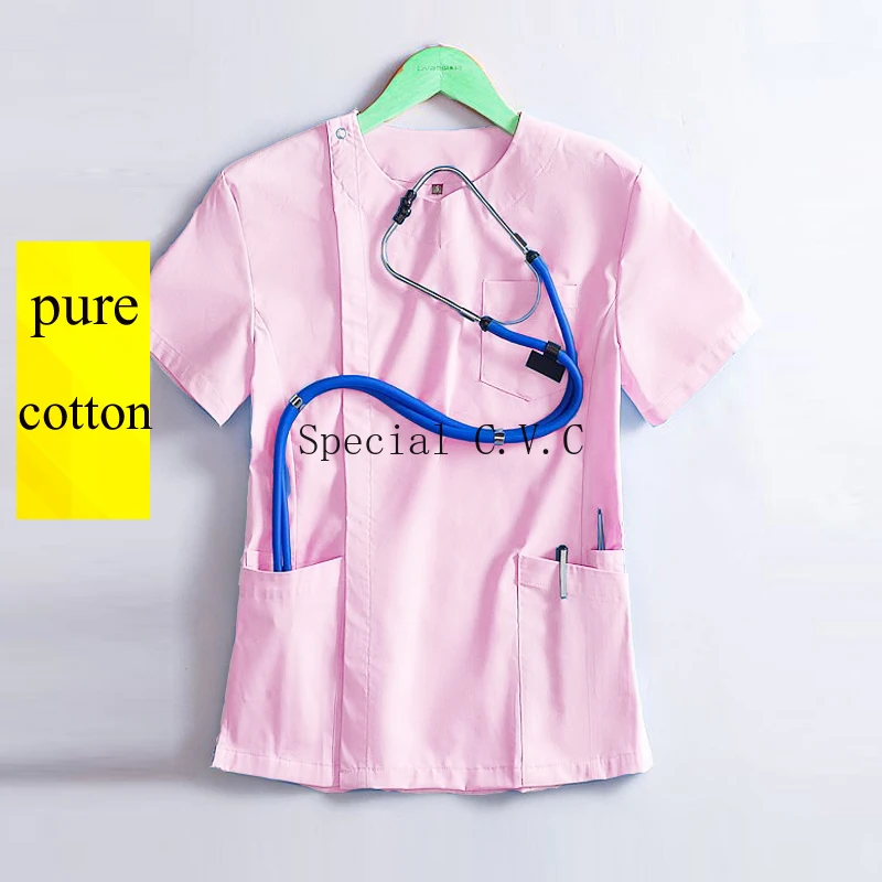 Женская униформа для медсестры хлопок круглый воротник скраб-топ короткий рукав