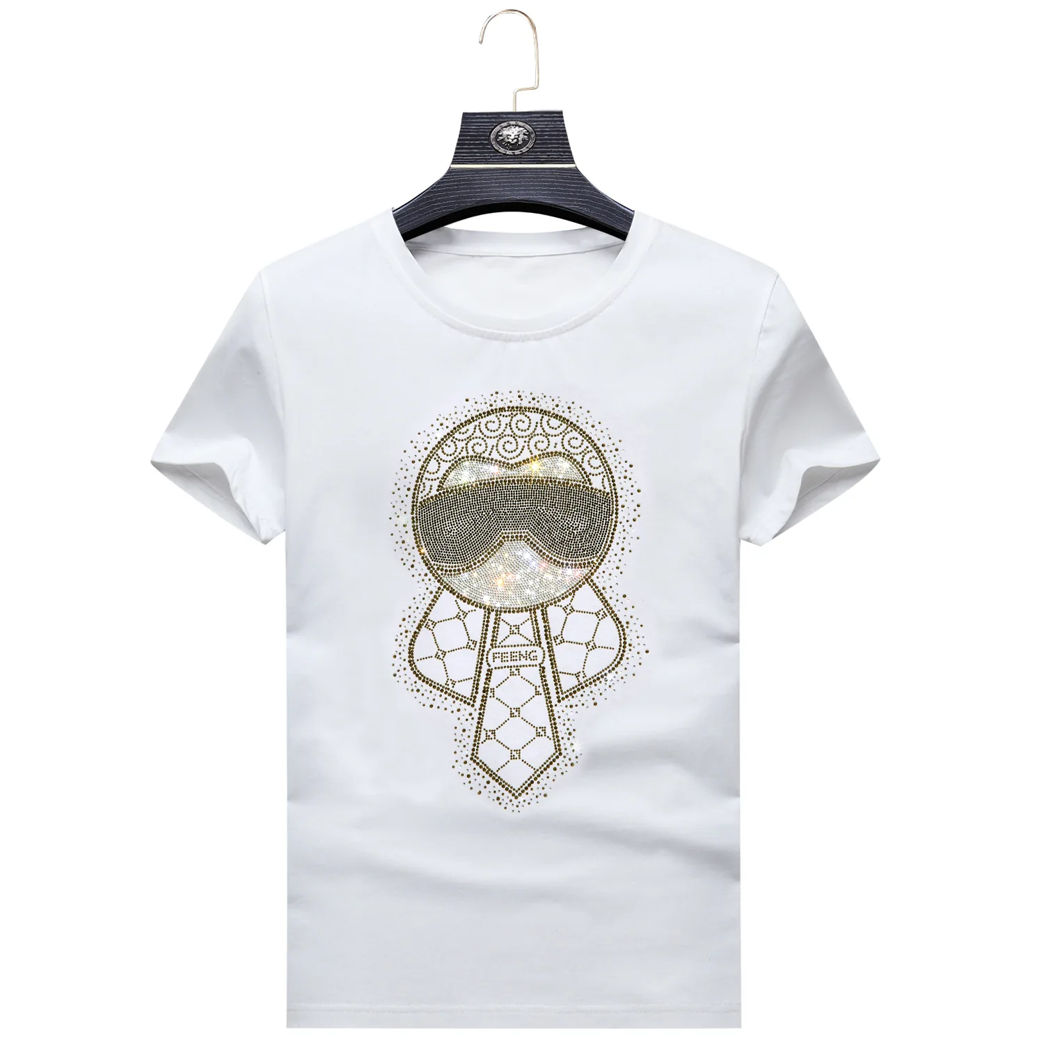 

2021 Rhinestones Character T Shirts Men Fashion Streetwear O Neck Slim Short Sleeve Tshirts Man Camiseta De Hombre Plus Size 7XL