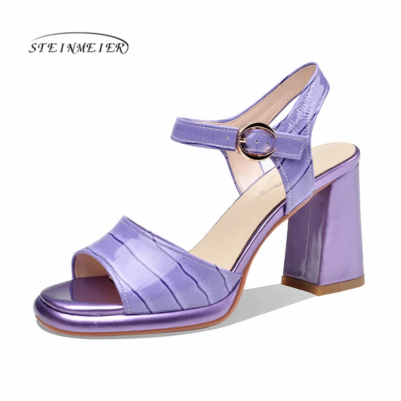 Женские босоножки из натуральной кожи на толстом каблуке 8 5 см|Боссоножки и