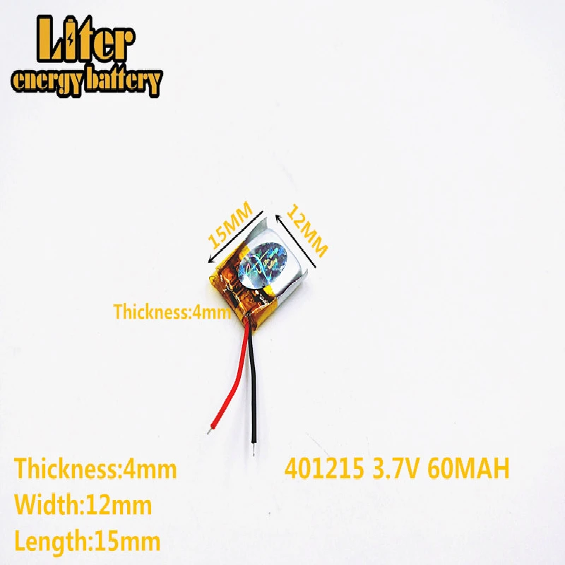 Литровый аккумулятор 3 7 В полимерный литиевый 401215 60 мАч MP3 MP4 bluetooth гарнитура