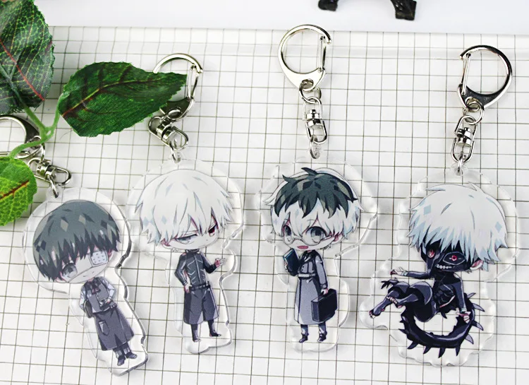 

Tokyo Ghoul Kaneki Ken Keychain Anime Printed Double Sided Acrylic Pendant Keyring Car Key Chain Classic Cartoon Teens Decoratio