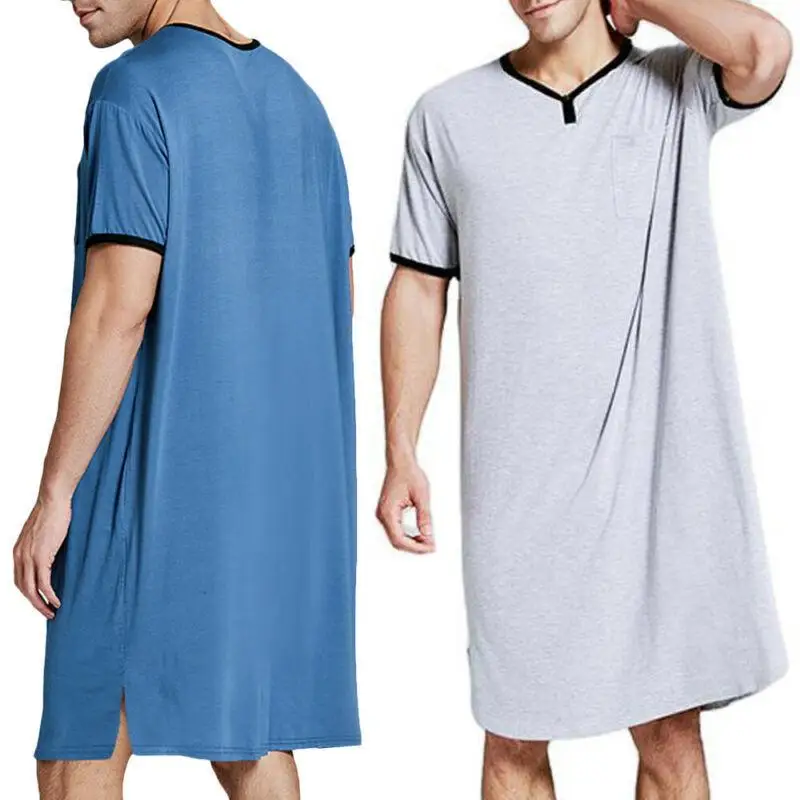 

Mens Solid Nightwear Short Sleeves Pyjamas Loose Casual Comfy Mid-length Sleepwear Plus Size