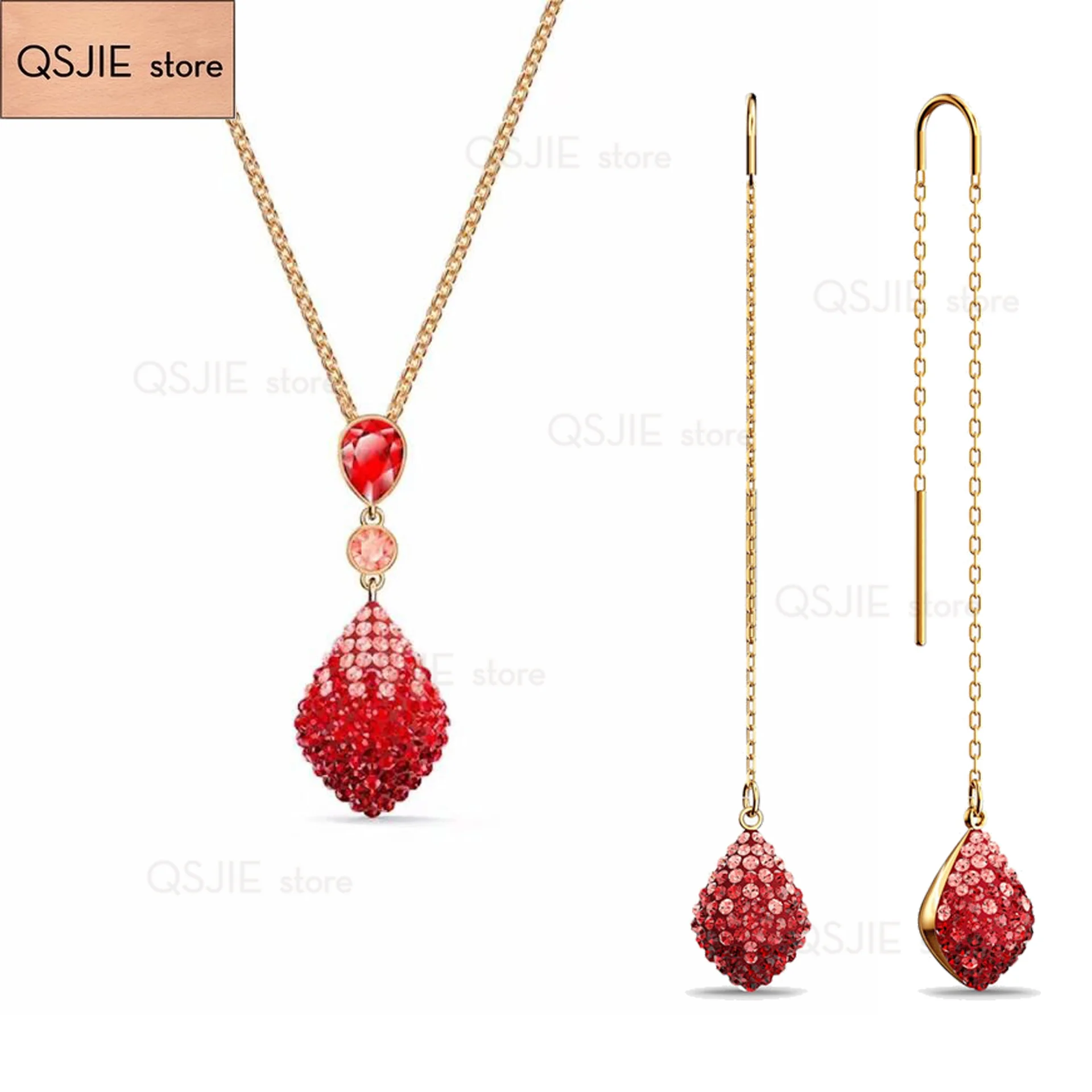 

QSJIE Fashion jewelry SWA new elegant elegant noble red drop shaped pendant women's Charm Necklace