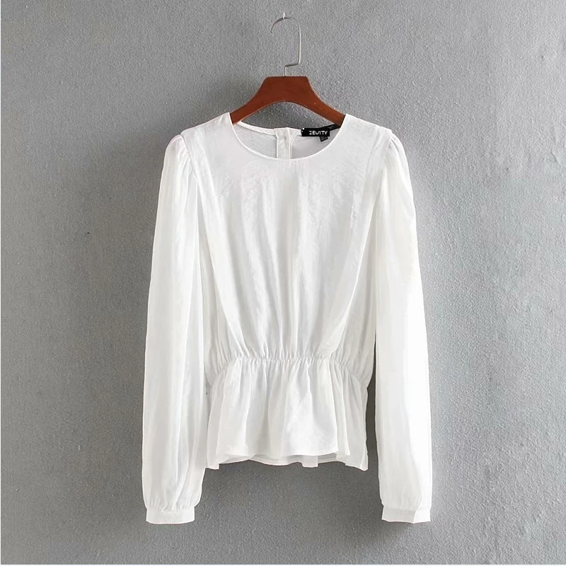 2020 женские модные черно белые рубашки с длинным рукавом и эластичным подолом