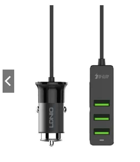 LDNIO C61 4 порта Быстрый QC3.0+ 2.4A+ 3.1A USB Автомобильное зарядное устройство Универсальный USB быстрый адаптер с 120 см удлинитель Кабель MPV