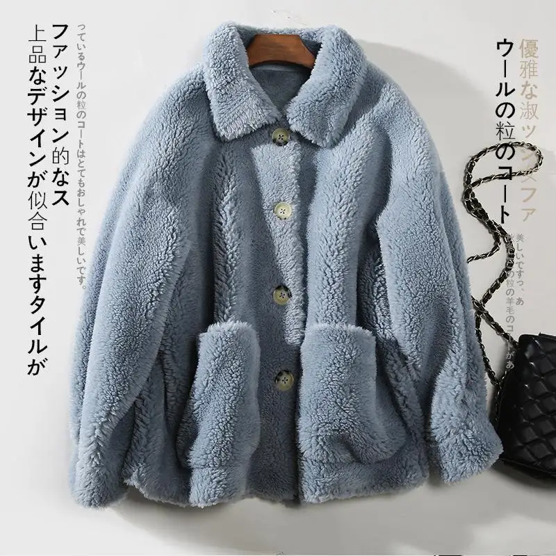 

Women 2020 Winter New Fashion Natural Sheep Shearing Jacket Female Real Wool Casual Warm Coat Ladies Loose Short Outwears V116