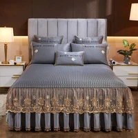 1pcs nordic black princess lace bedspreads bed skirt solid non slip sheet mattress cover high quaility bed sheet no pillowcase