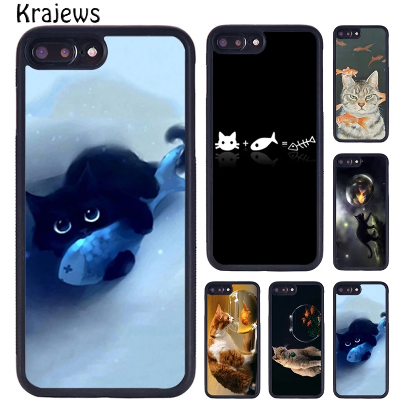 Резиновый чехол krajew для телефона с изображением кошки и золотой рыбки iPhone X XR XS 11 12