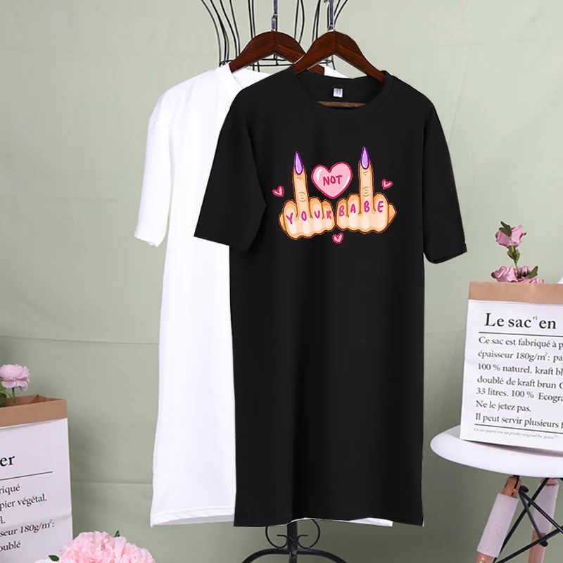 

Plus Size Women Dress Fashion Letter Print Love Gesture Harajuku T-Shirt Dresses Summer Short Sleeve Loose Woman Mini Streetwear