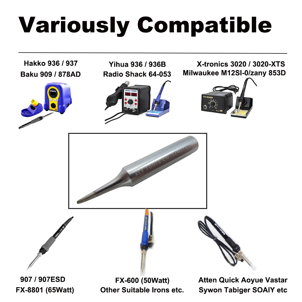 Soldering Tip 900M-T-1C Bevel 1mm for Hakko 936 907 Milwaukee M12SI-0 Radio Shack 64-053 Yihua 936 X-Tronics 3020 Iron Bit images - 6