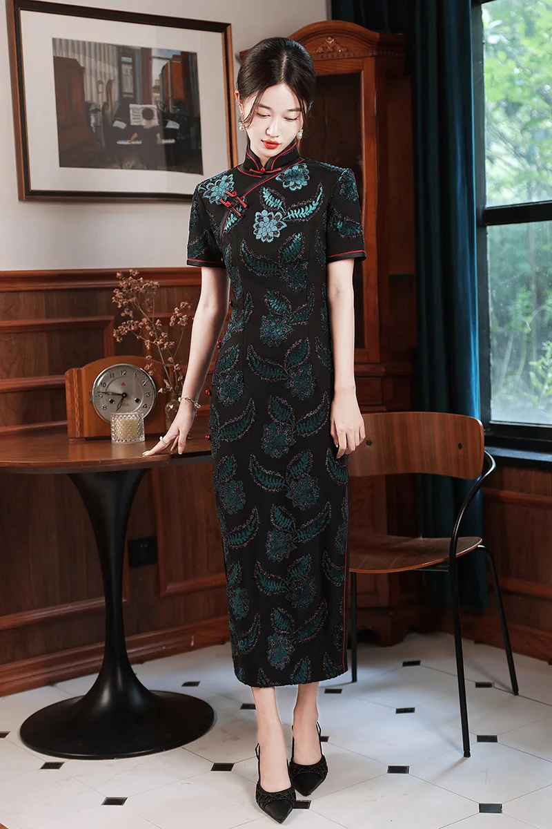 FZSLCYIYI Повседневный Ретро короткий рукав Флокирование жаккард Элегантный тонкий