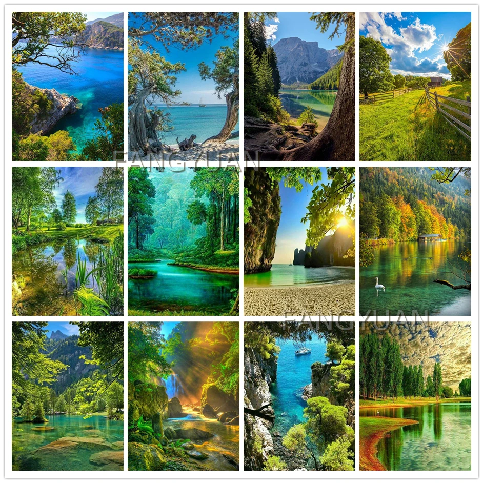 

DIY 5D Diamond Painting Landscape Spring Kit Full Drill Embroidery Scenery Mosaic Art Picture of Rhinestones Wall Decor Gift