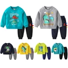 VOGUEON новая одежда с мультяшным принтом динозавра Топ с длинным рукавом + штаны 2 шт. Детский комплект весна осень для маленьких мальчиков спортивный костюм наряды