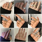 Vienkim Набор Колец золотистого цвета с бабочкой для женщин и девушек комплект колец на палец с жемчужинами и цветами из смолы вечерние аксессуары женские кольца ретро