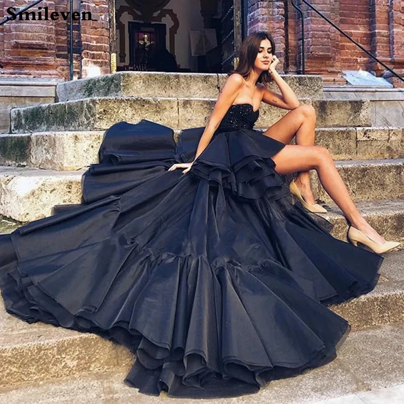 

Smileven Black Princess Wedding dresses 2019 High Low Boho Bride gowns unique Crystal Organza Vestido De Noiva