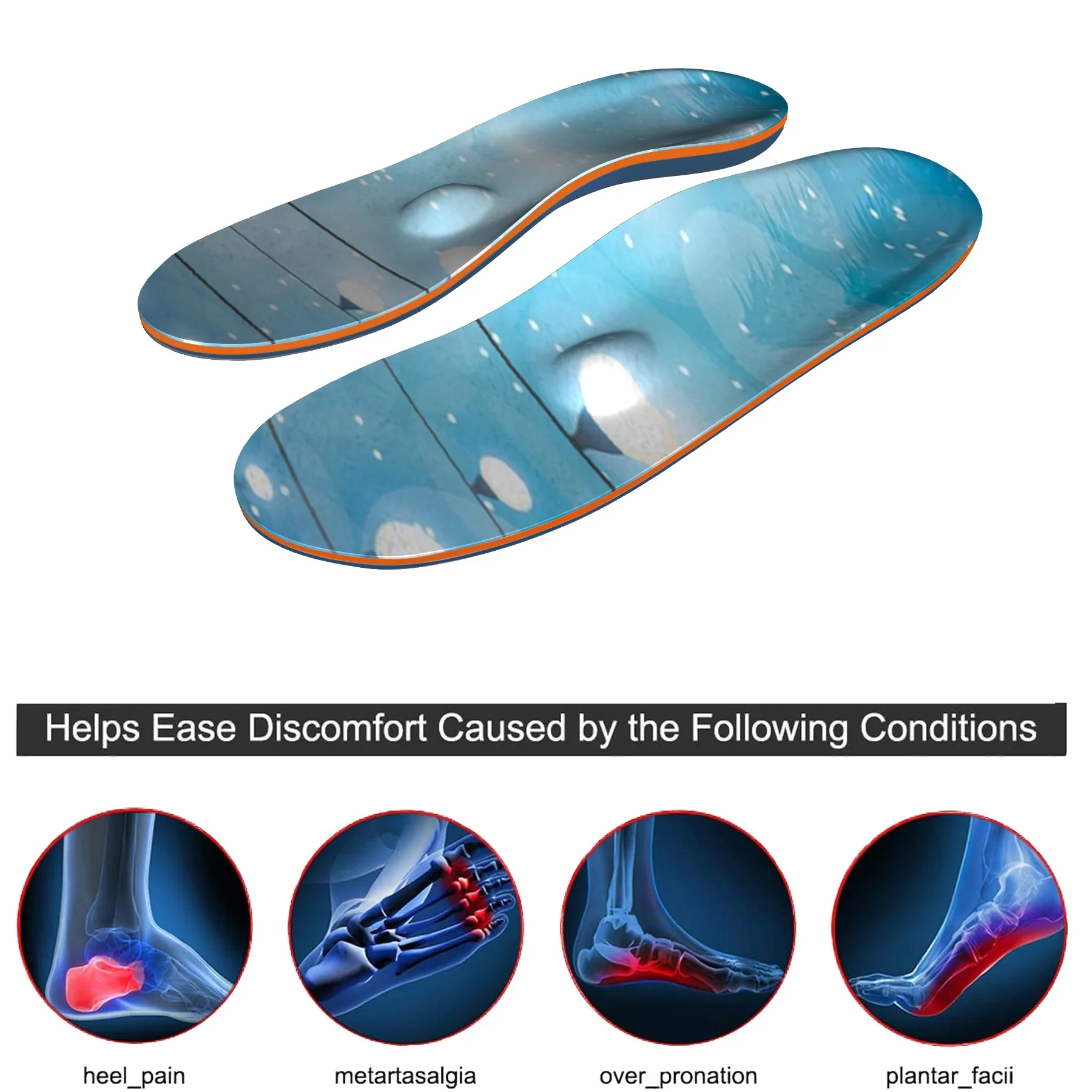 Snow pattern Sports insoles Plantar fasciitis Arch support orthopedic insoles Flat foot pain Heel spur correction