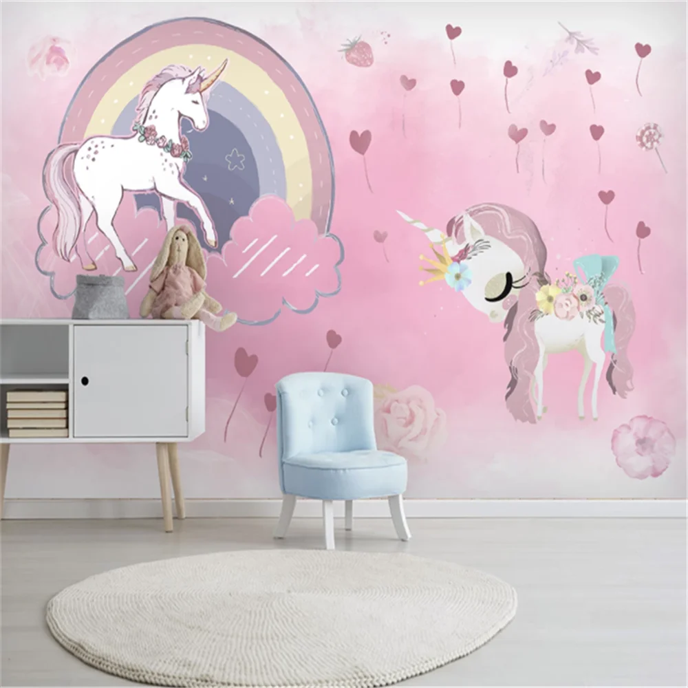 

Custom Mural Wallpaper Unicorn Princess Prince Pink Balloon Children's Room Background Wall Painting