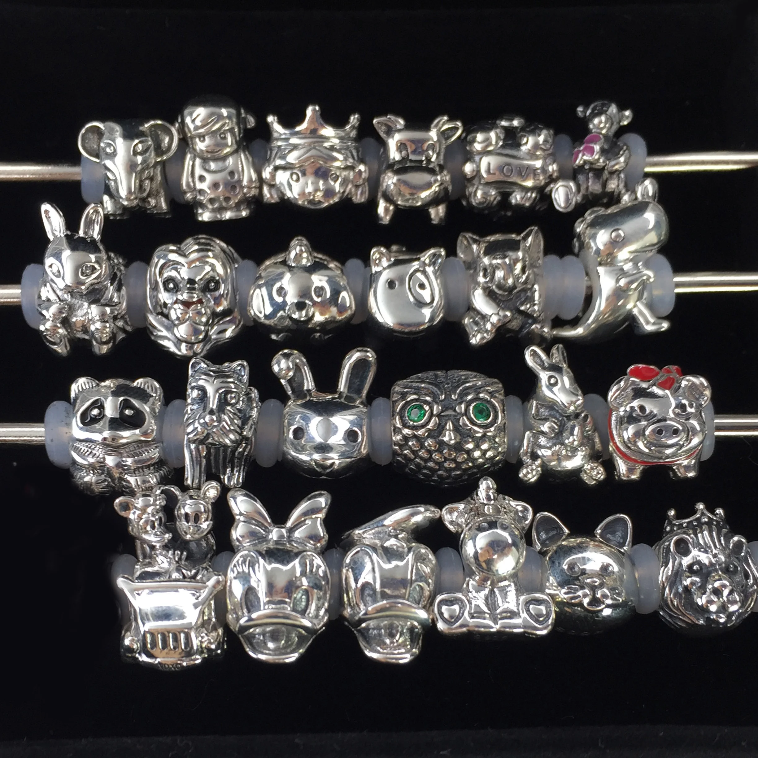 925 пробы Серебряный Кролик Слон для разделывания свиньи, утки лев кошка курица корова динозавр Тигр женщина браслет DIY бусины