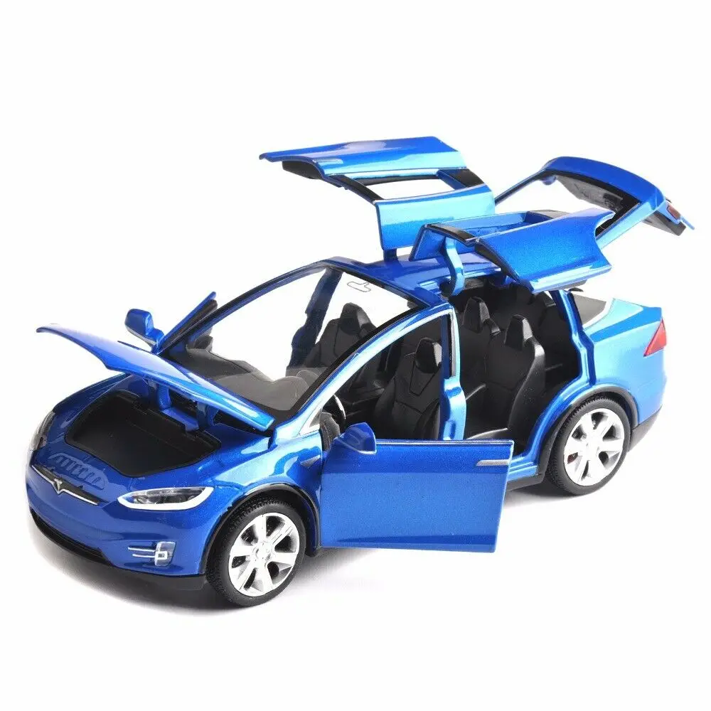 Blue Коллекционные красный/черный/белый/голубой цвет 1/32 Tesla модель X 90 моделей автомобилей со звуком светильник Вытяните назад детские игрушки brinquedos подарки - Цвет: Blue