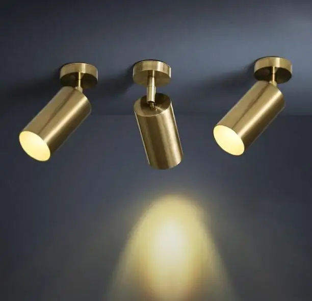 

Nordic Light Luxury Brass Copper Track Spotlights Led Ceiling Lamp Living Room Walls Aisle Bar Gu10 85-265v Gold Lamps Spots S