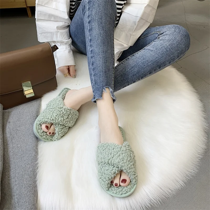 2019 зимние женские тапочки Обувь на плоской подошве с перекрестной шнуровкой