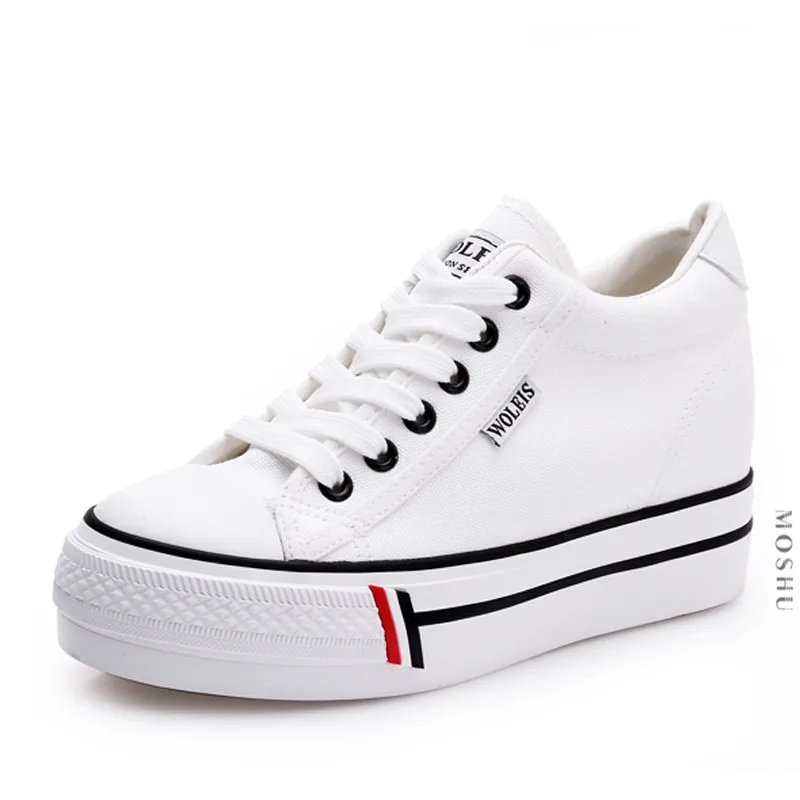 White Женские кроссовки; удобная обувь на платформе; белая парусиновая обувь; Baskets Femme; Вулканизированная обувь; коллекция года; Zapatos De Mujer - Цвет: White