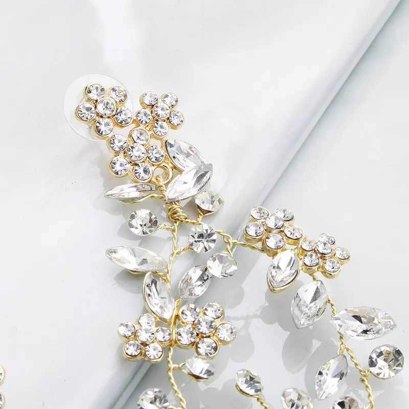 Hyperbole Rhinestone Flower and Leaves Boho Drop Earrings Trendy 2019 Newest Handmade Ladies Wedding for Party | Украшения и