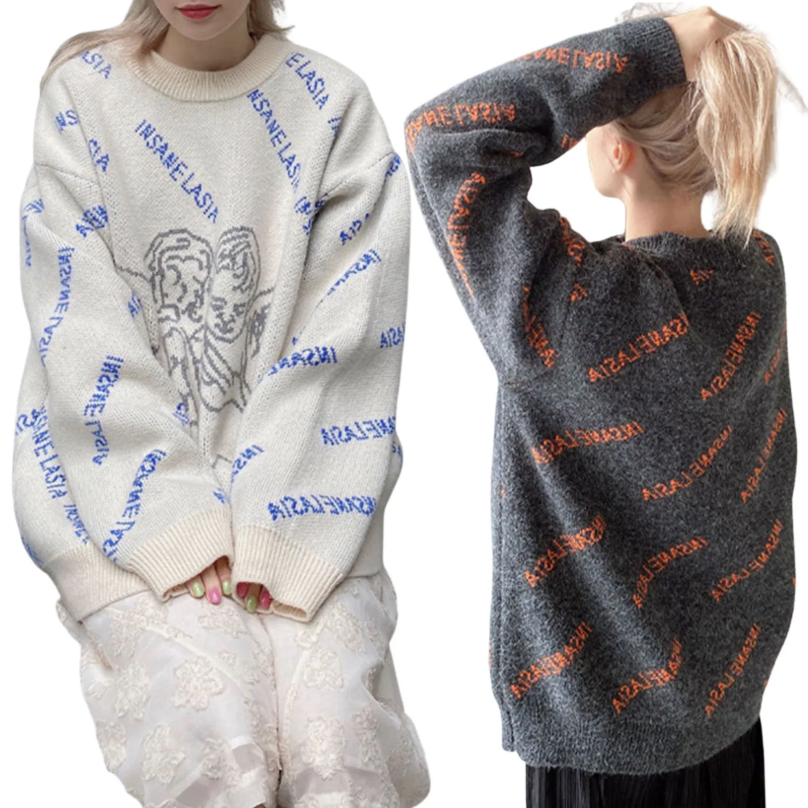 

Женский Повседневный свитер hirigin модные, трикотажный пуловер из чистого хлопка с длинным рукавом и круглым вырезом, с буквенным принтом анг...