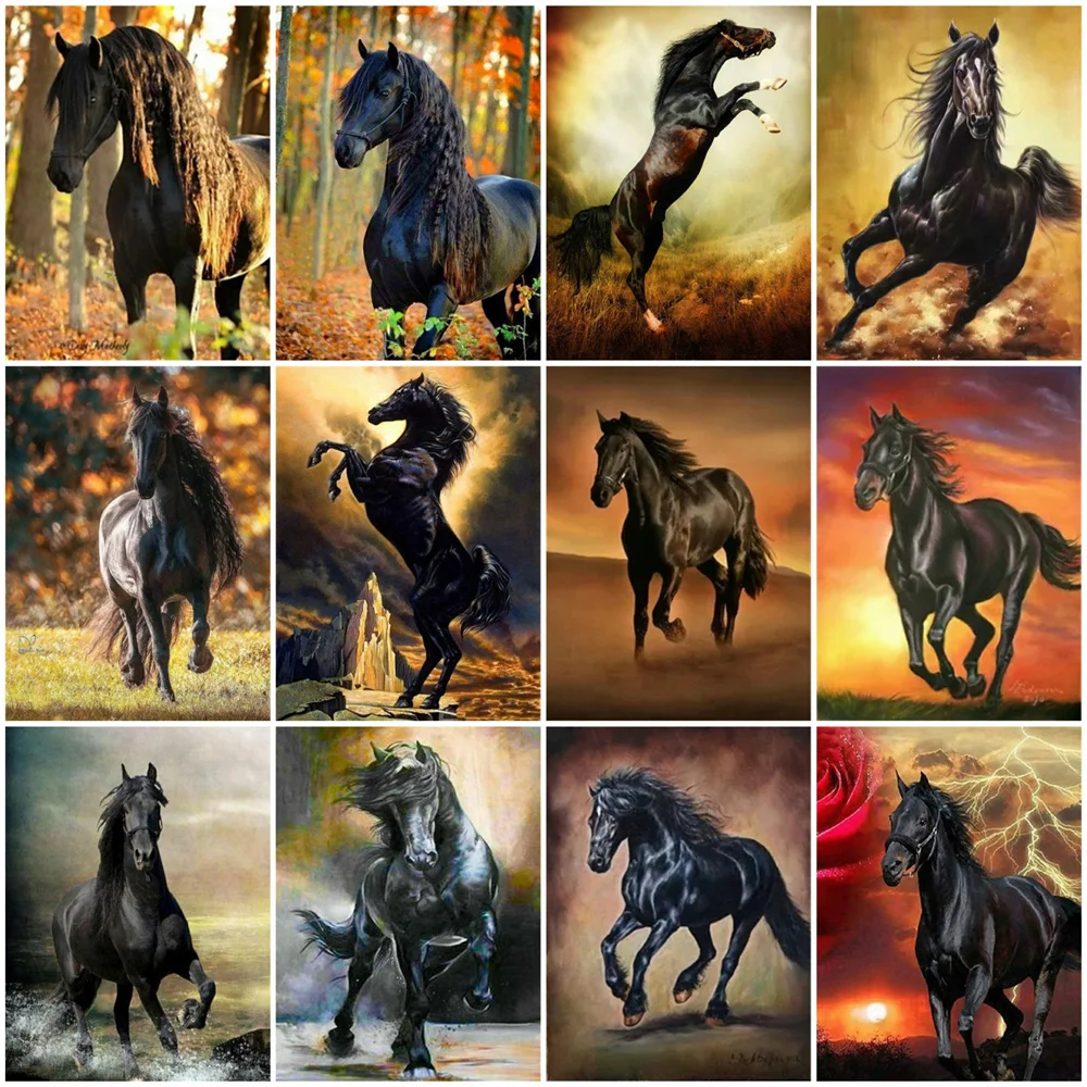 

HUACAN DIY Frame Oil Painting By Numbers Horse Animal Wall Art Acrylic On Canvas Picture By Numbers Fall For Living Room