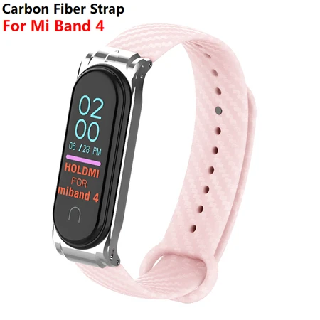 For Mi Band 4 Красочное углеродное волокно mi Band 4 ремешок для mi Band 4 Xiao mi Band 4 с металлической основой спортивный браслет для mi Band 3 замена - Цвет: For Mi Band 4
